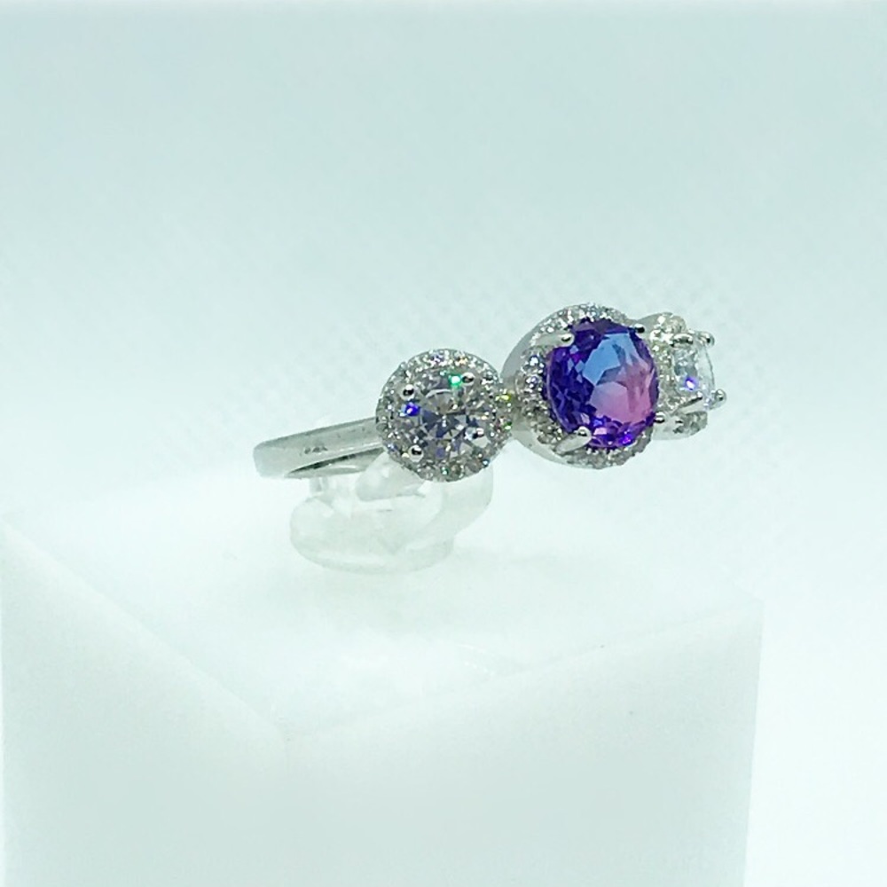 Sterling Silver Round Purple Multi-Colored Ring - Picture 3 of 4